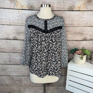 Daniel Rainn DR2 Women's‎ XL Black Floral Long Sleeve Blouse Top